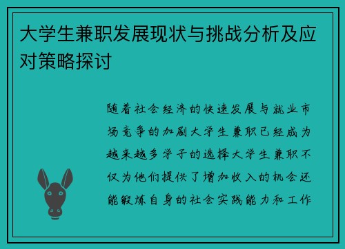 大学生兼职发展现状与挑战分析及应对策略探讨